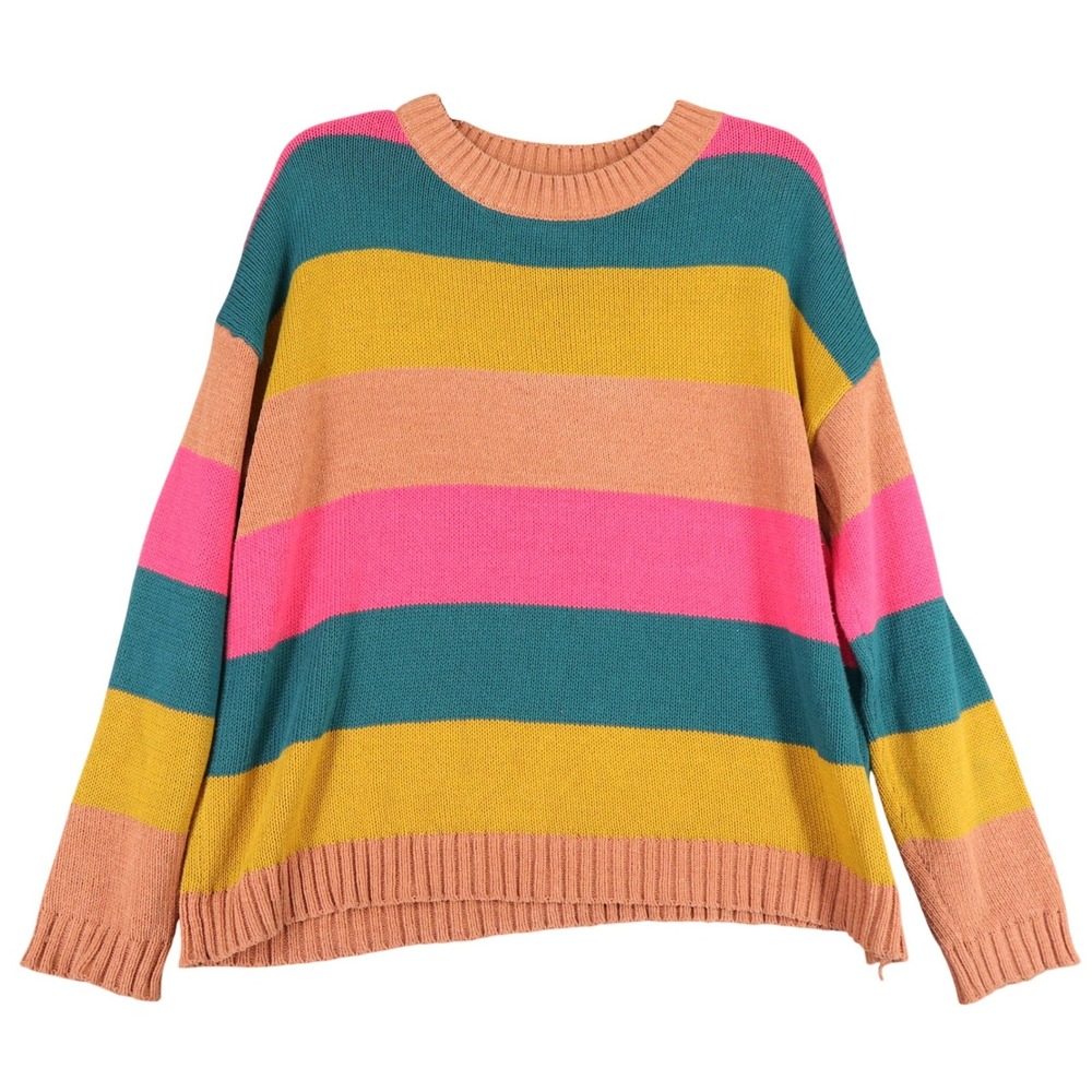 Billabong Colorblock Striped Sweater Womens S Surf Coastal Skater Y2K